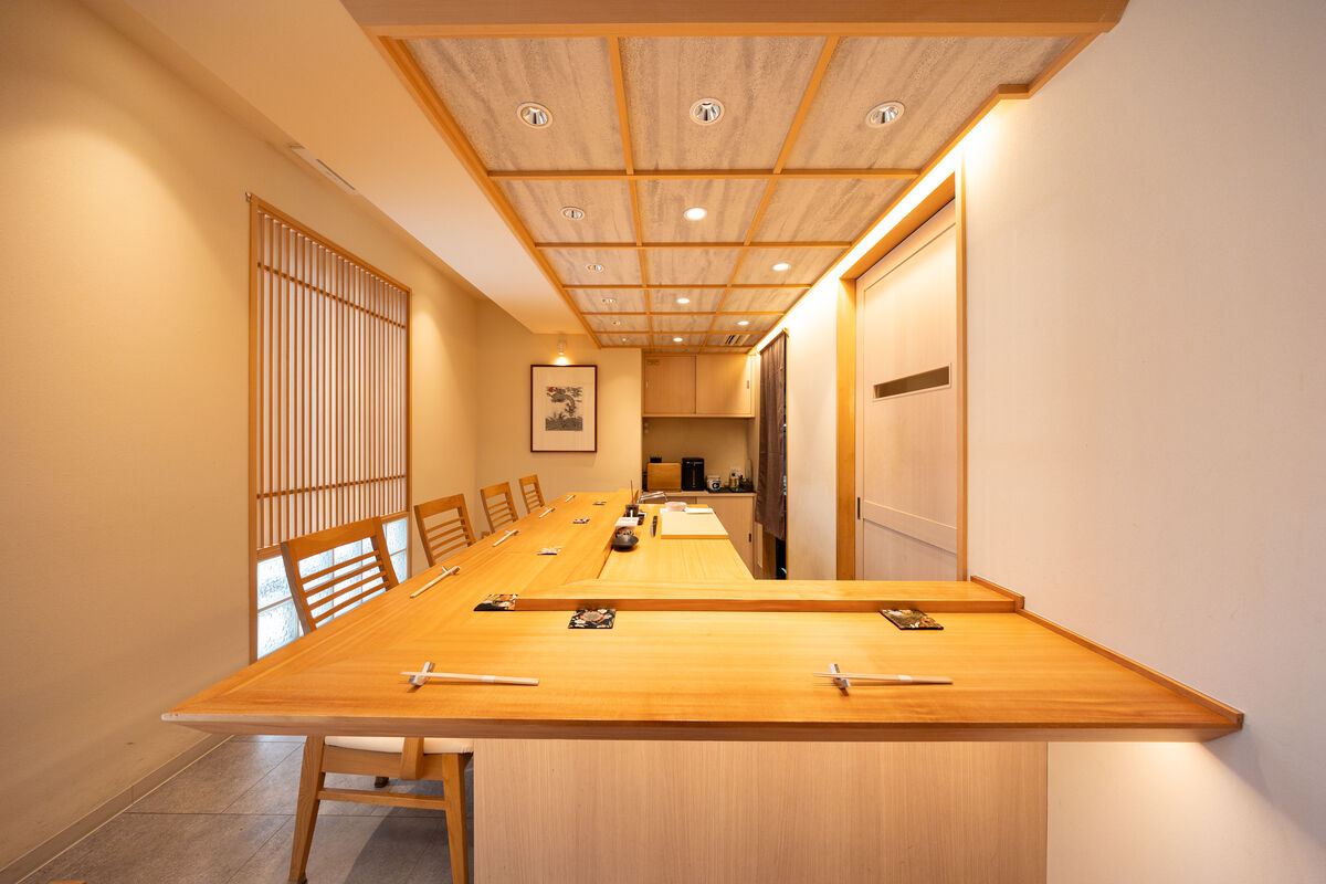 Interior of Sushi aoba, a hidden sushi restaurant in Kagurazaka